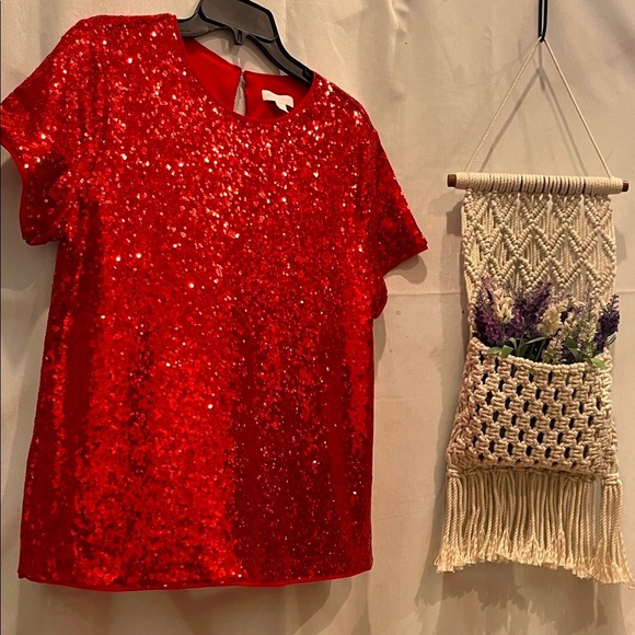 Charter Club Tops - Charter Club Red Sequin Short Sleeve Top